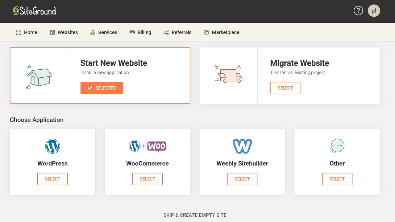 預設可以選擇 WordPress、Woocommerce、Weebly 等架構